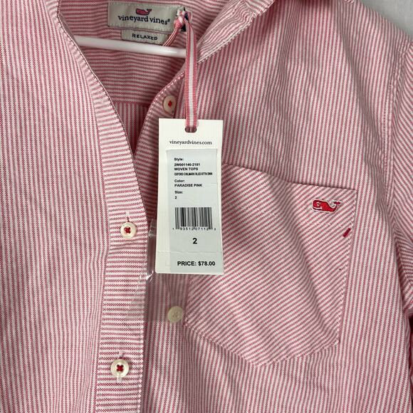 Vineyard Vines Paradise Pink and White Striped Button Down Woven Top NWT SZ 2 - Picture 2 of 5